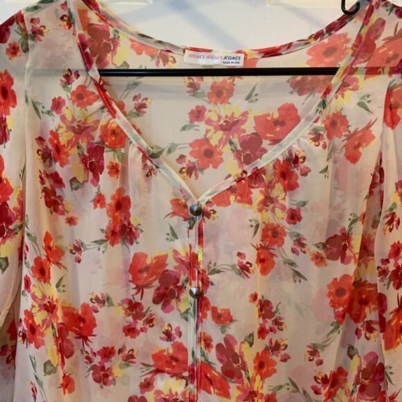 A'Gaci Sheer Floral 3/4 Sleeve Blouse - Picture 2 of 5